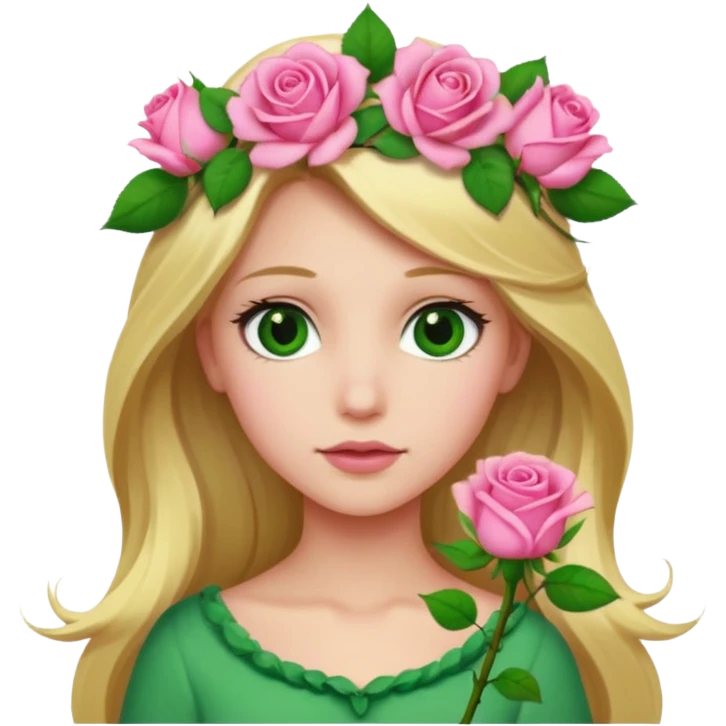 Girl profile picture with long blonde hair and green eyes and a flower in her hair emoji