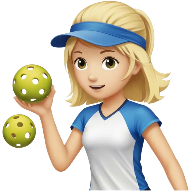 Girl with blond hair and wearing a visor playing pickleball emoji