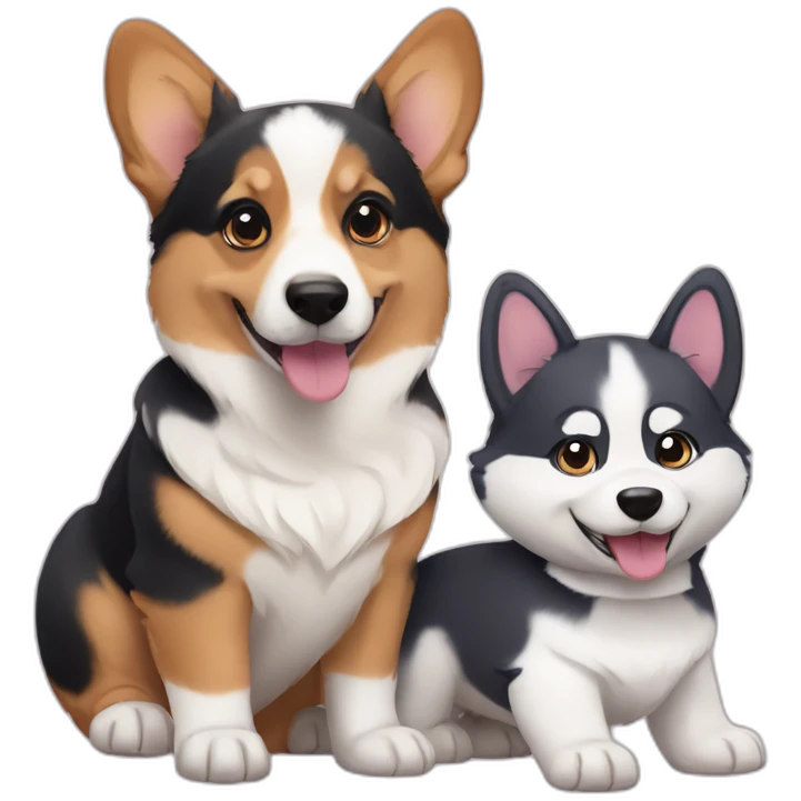corgi puppy next to a husky puppy emoji