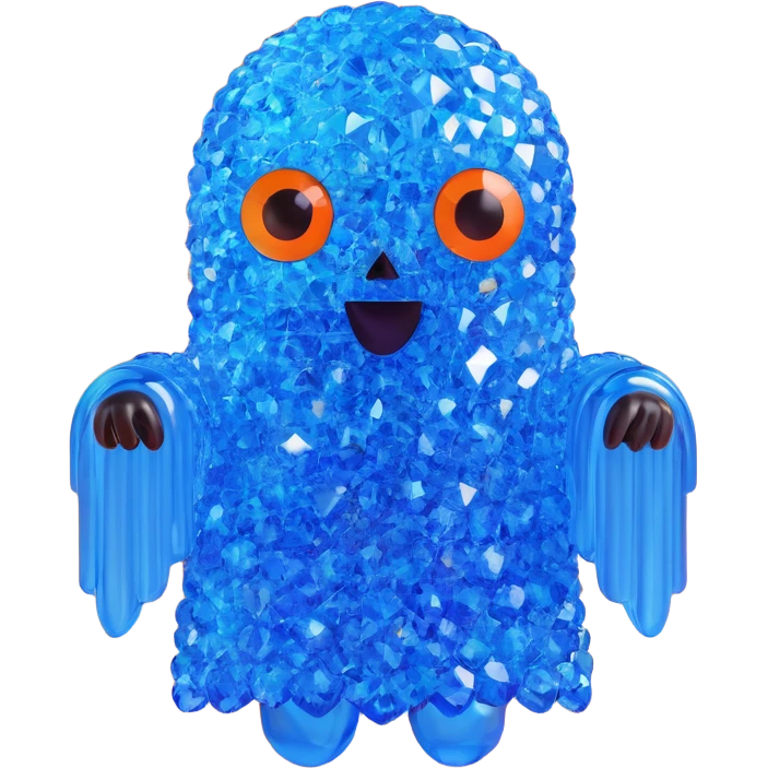 blue ghost made of swarovski crystals with an important expression in the eyes emoji