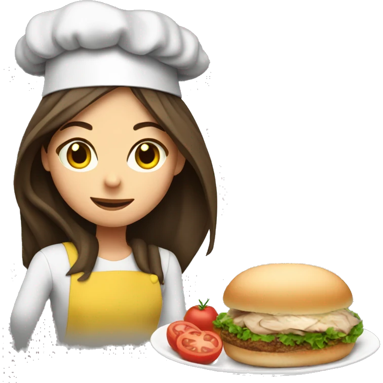 Brunette long haired girl in a cook hat makes dinner  emoji