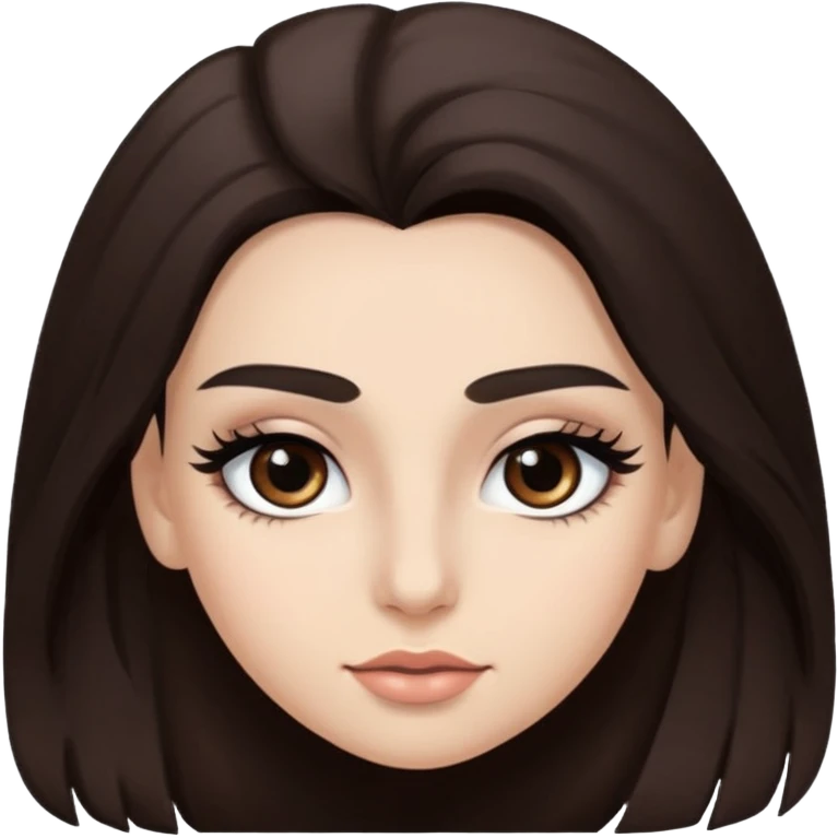 Eye black and big, eyelashes long, eyebrows black, skin white, and so beautiful hair long and brown skin tone white, emoji