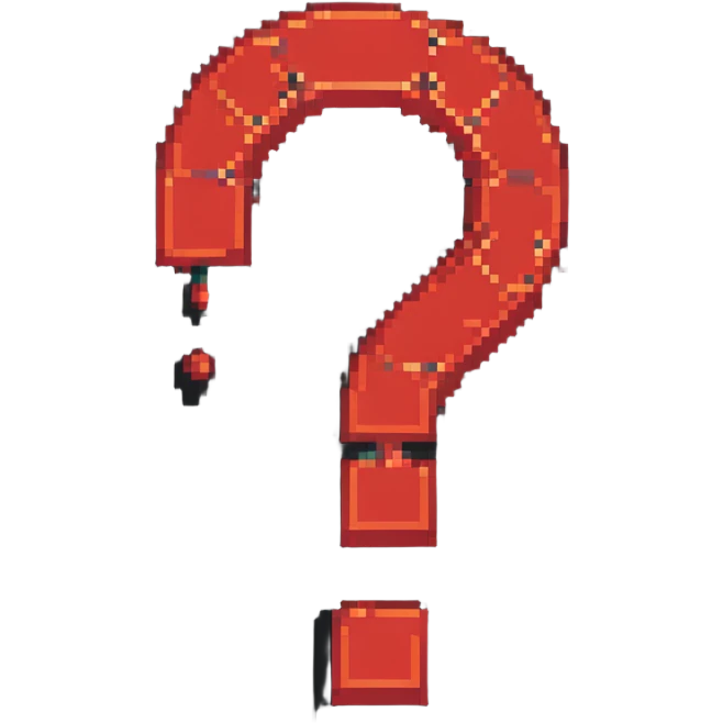 Large red question mark symbol on black background, pixelated emoji