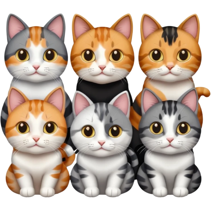 6 cats with different coloured coats emoji