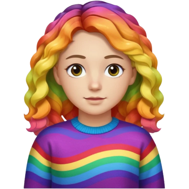 Lila renkli dalgalı saç beyaz tenrengi hafif çekik gözlü uzun kollu gökkuşağı swit emoji