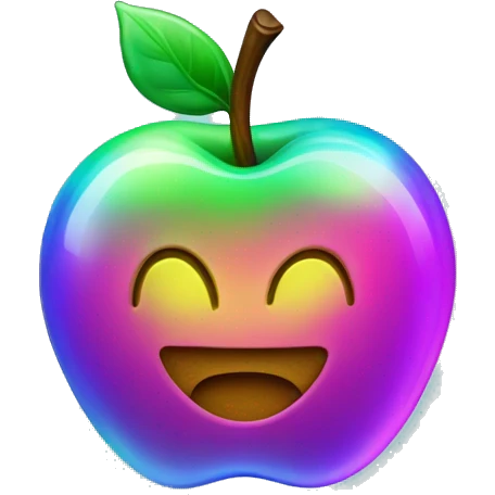 Iridescent, shiny neon apple emoji