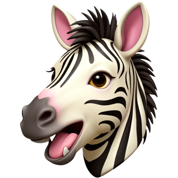Cinematic Comical Zebra Portrait Emoji, Head tilted dramatically with an exaggeratedly amused expression, featuring a striking, glossy striped fur with bold contrasts, a refined, equine head with a long snout and alert ears, and wide, expressive eyes filled with playful disbelief, Simplified yet hilariously expressive features, highly detailed, glowing with a slightly sassy glow, high shine, dramatic yet playful, stylized with an air of cheeky savannah mischief, bright and endearing, soft glowing outline, capturing the essence of a spirited and over-the-top zebra that feels like it could prance its way into internet fame instantly! emoji