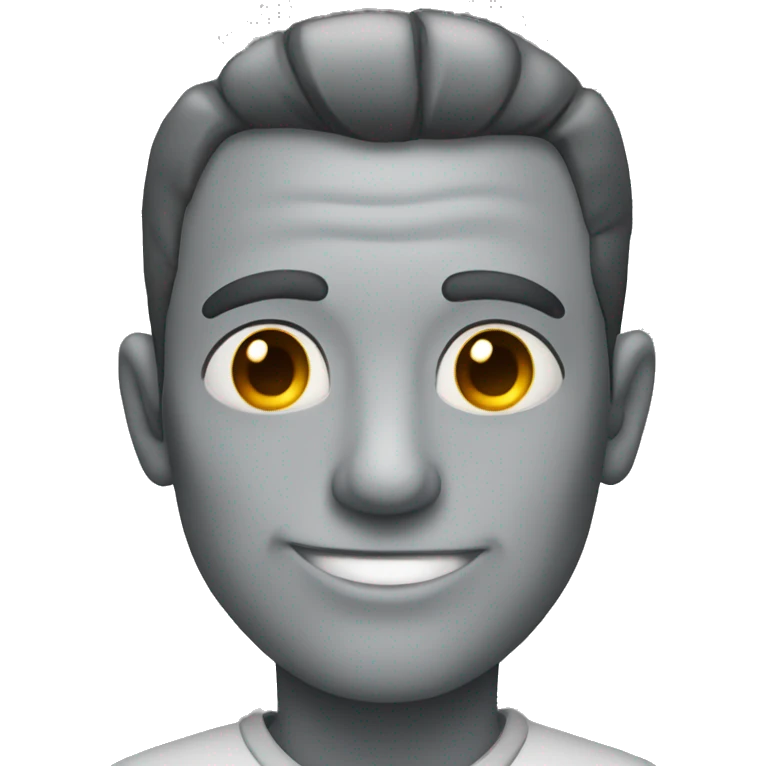 full man wearing grey with evil smile emoji