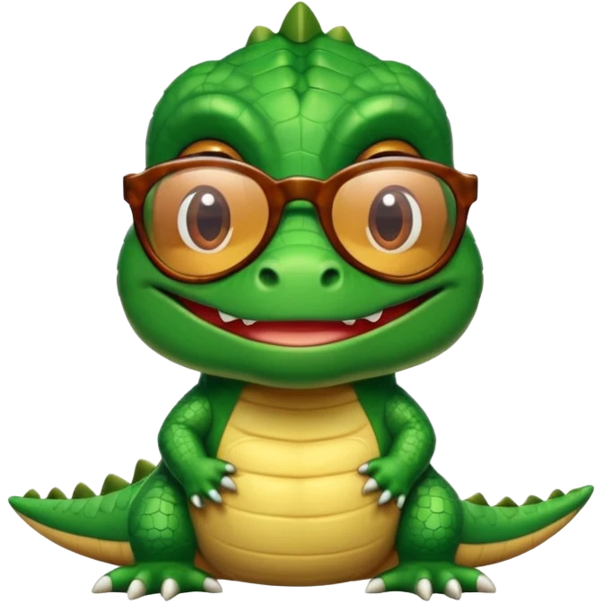 Cocodrilo bebé ,cafe,mirando hacia enfrente y con lentes de sol emoji