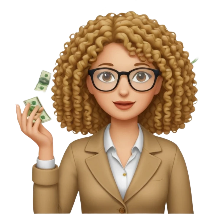 curly haired white woman with glasses making it rain money emoji