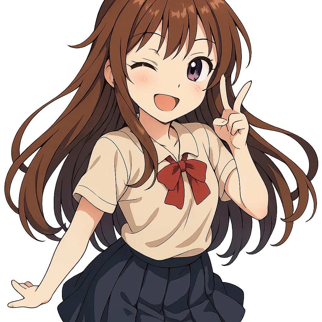 anime girl, long hair, winking, playful, anime style emoji