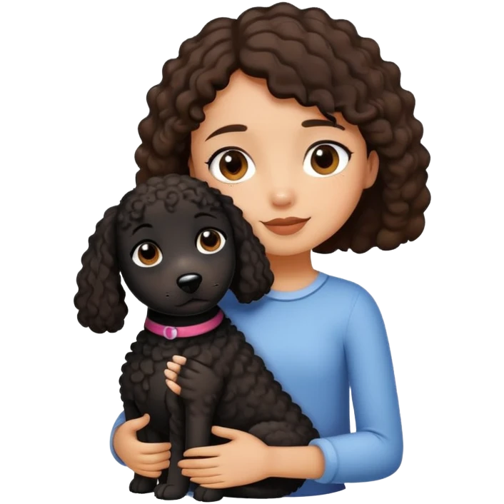 Short straight hair girl hugging black curly dog emoji