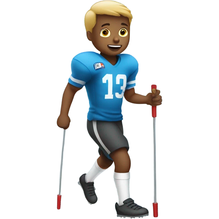 Kid with a fast on his right foot on crutches reffing a football game  emoji