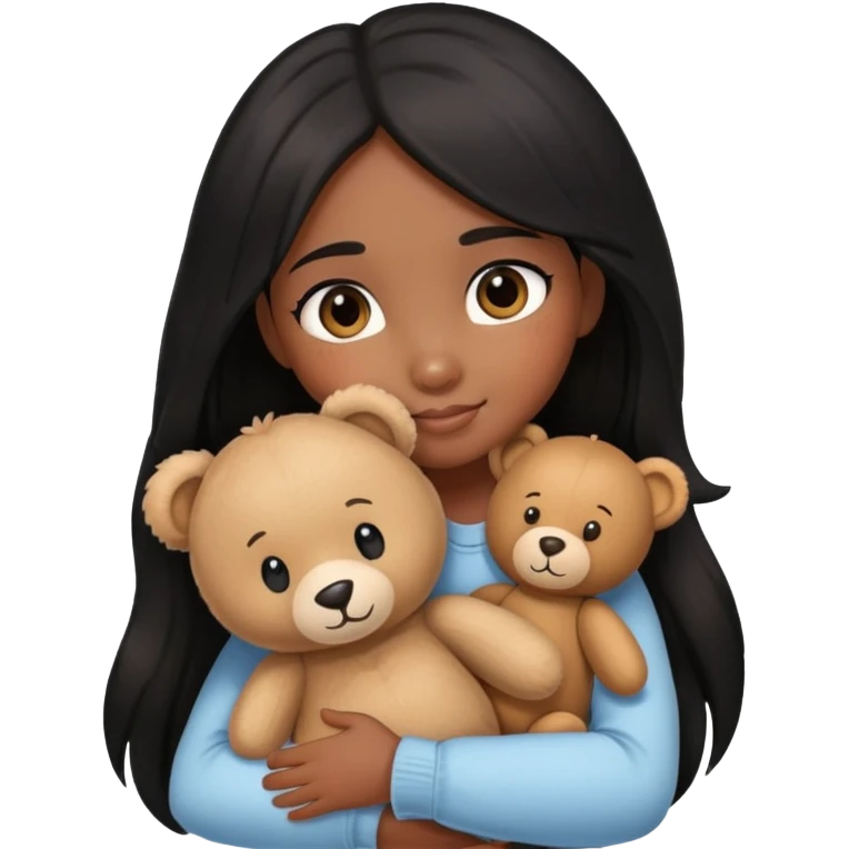 black long hair girl hugs a mini teddy bear emoji