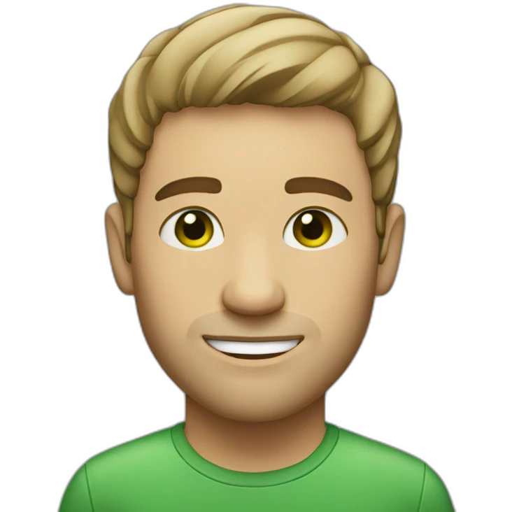 a man with very short hair, unshaven and green eyes emoji