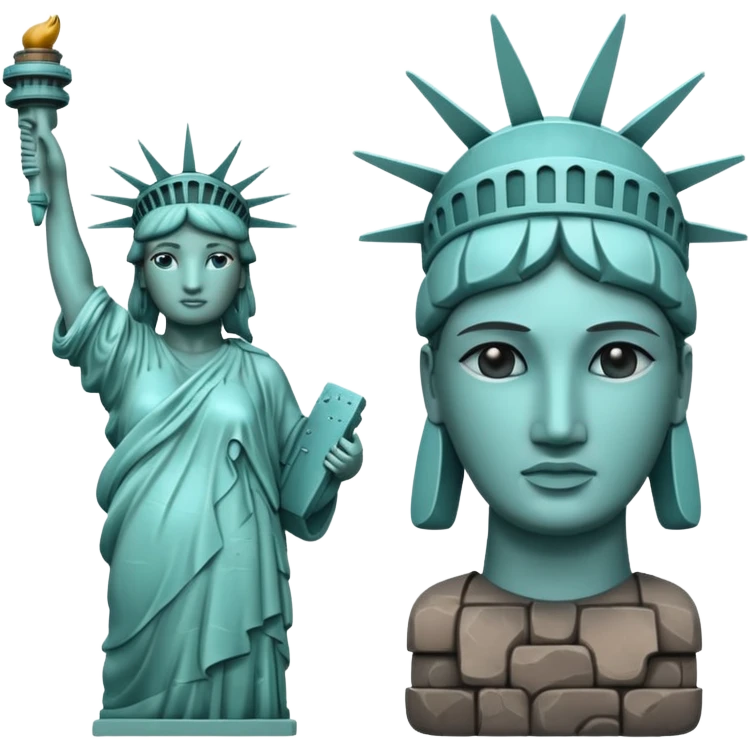 Estatua de la Libertad y estatua de moai juntas. emoji