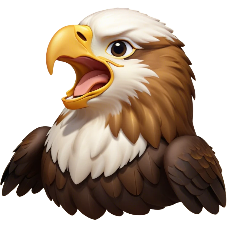 Cinematic Cute Yawning Golden Eagle Portrait Emoji, Head tilted slightly with a dramatic, wide-open yawn, showcasing a robust, majestic form with softly drooping feathers and sleepy, half-closed eyes, Simplified yet irresistibly adorable features, highly detailed, glowing with a soft, cozy amber glow, high shine, relaxed yet expressive, stylized with a dash of whimsical aerial charm, soft glowing outline, capturing the essence of a drowsy yet affectionate golden eagle that appears ready to stretch out for a nap! emoji