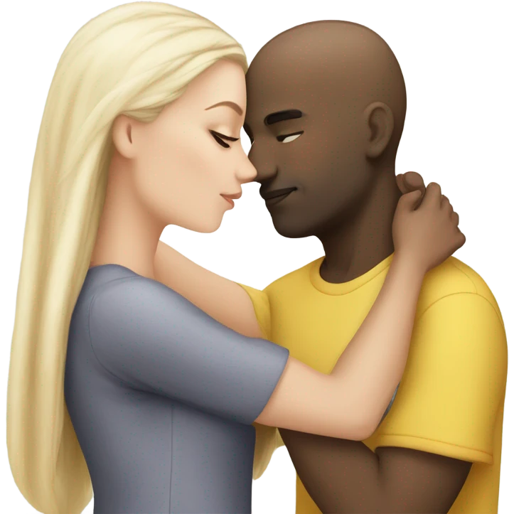 White girl dark hair kissing mixed bald man emoji