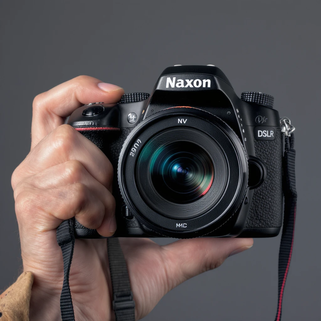 realistic of hand holding dslr camera, studio quality, close up emoji