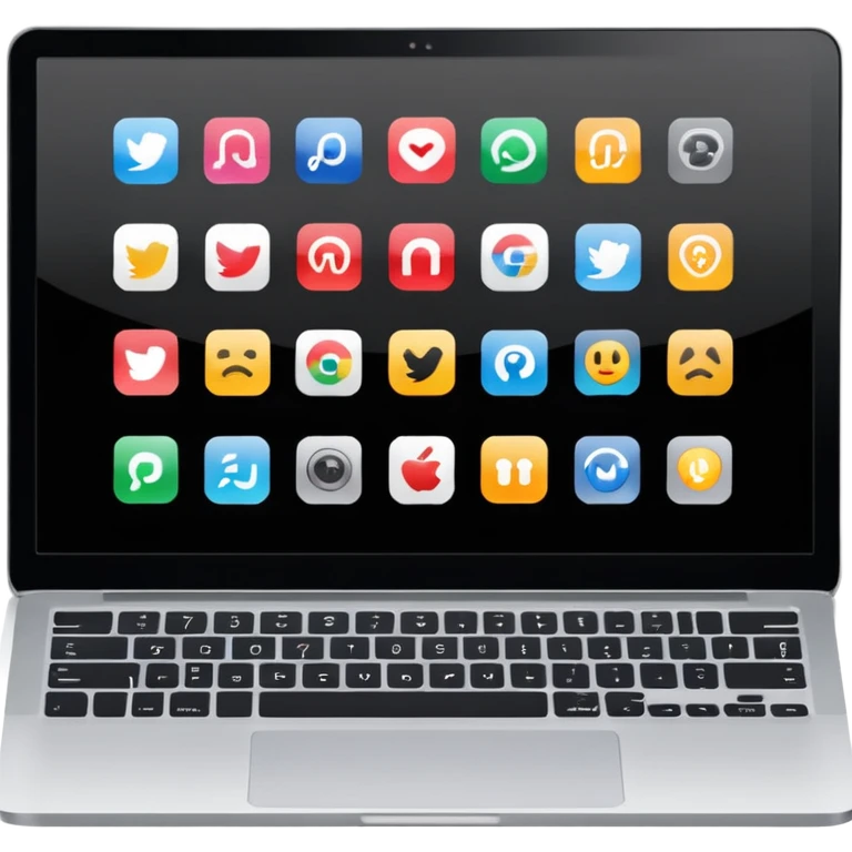 A simple black laptop displaying app icons in grid, no key labels emoji