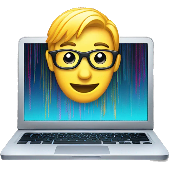 laptop with colorful strokes of code emoji