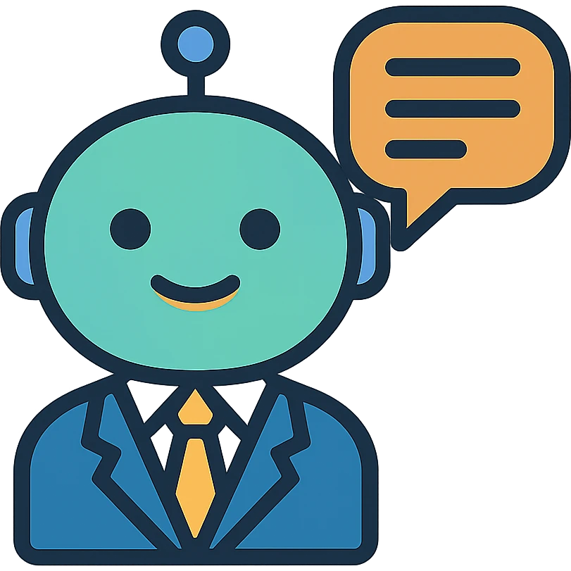 small professional AI chatbot emoji, with a speech bubble, businesslike appearance, clean lines emoji