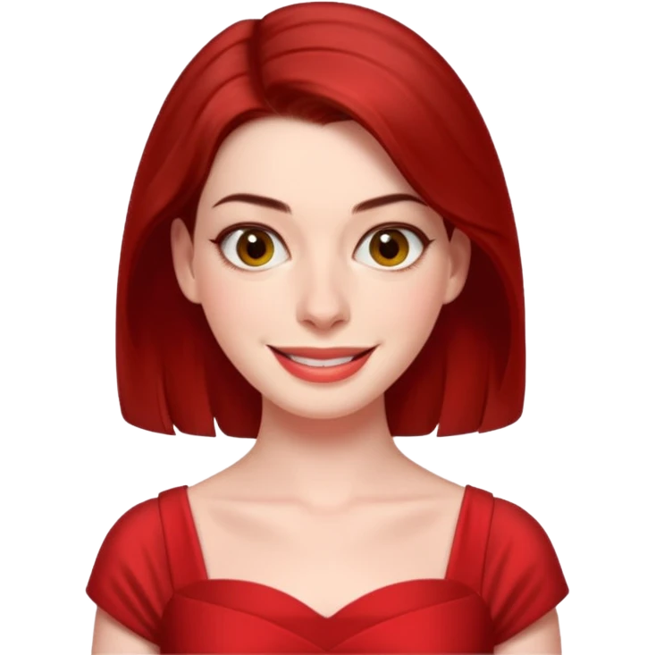 Anne Hathaway in red dress, cute emoji