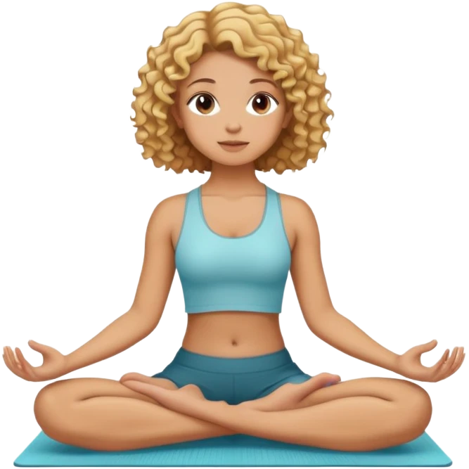 emoji of a girl with tan ish skin and short curly blonde/ brown hair in the sitting yoga position emoji