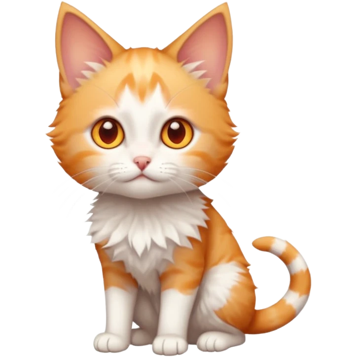 full body of very small + skinny ginger and white kitten with deep orange eyes and triangular shaped face emoji