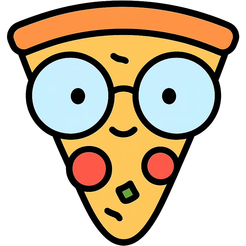 pizza caricature with exaggerated round glasses emoji