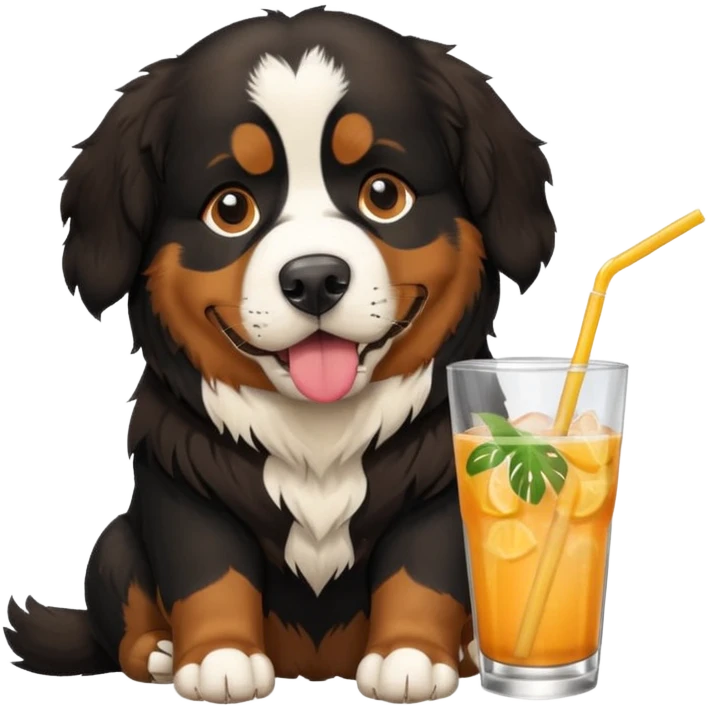 Bernese mountain dog sipping a tropical drink emoji