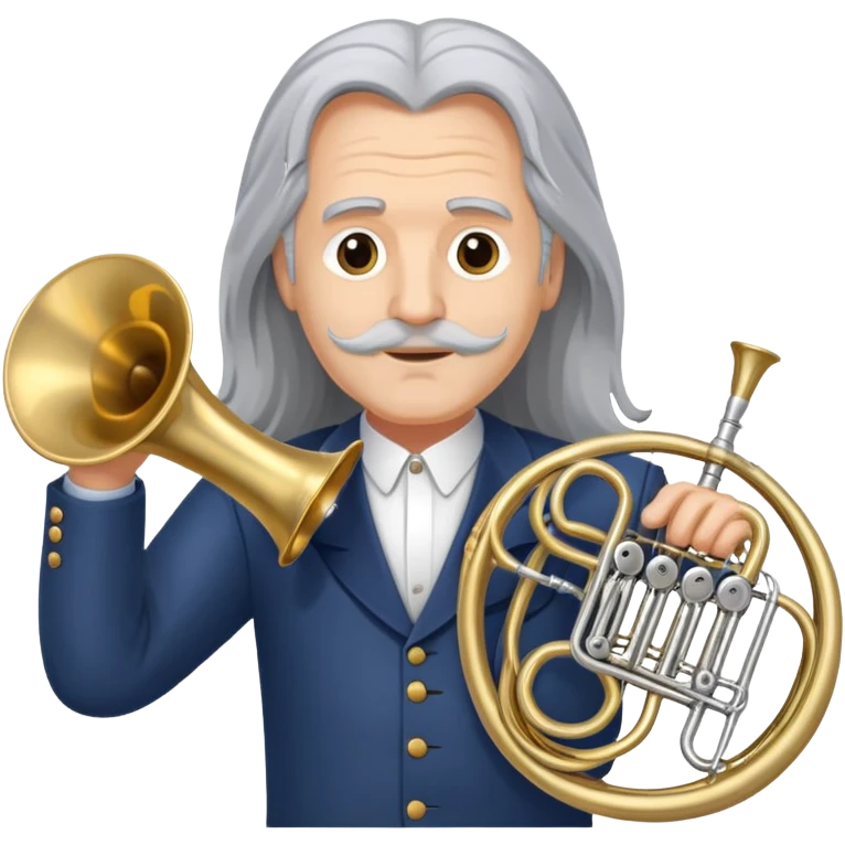 Long Grey hair man French horn emoji