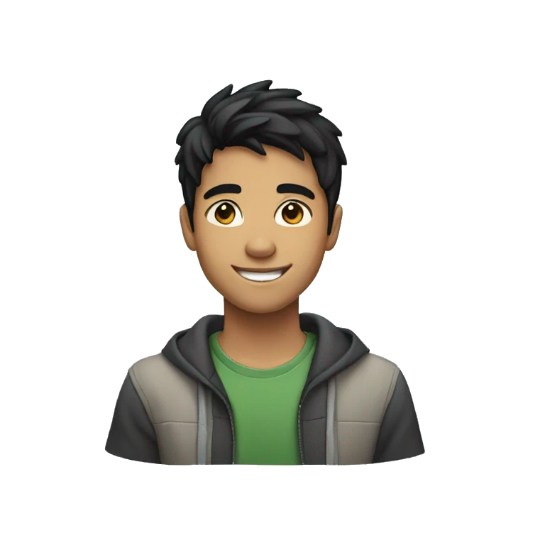 teenager with short black hair, no beard, no mustache , smiling emoji