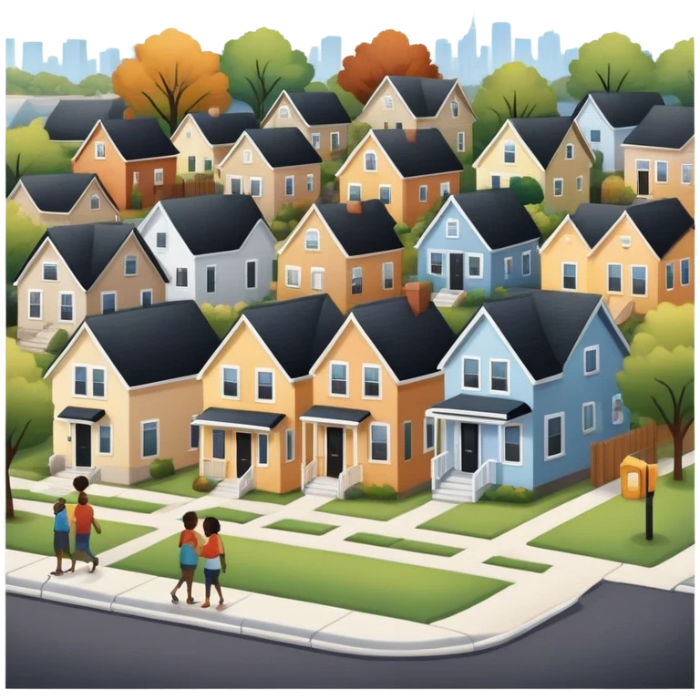 Neighborhood houses with people outside talking emoji