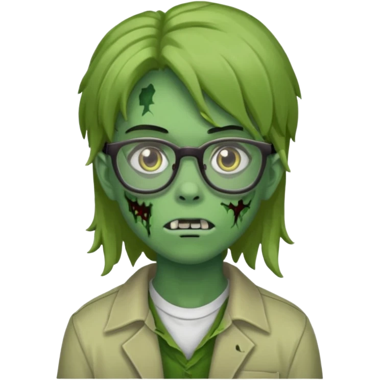 Faça um zumbi verde de óculos adolescente e de cabelo meio grande emoji