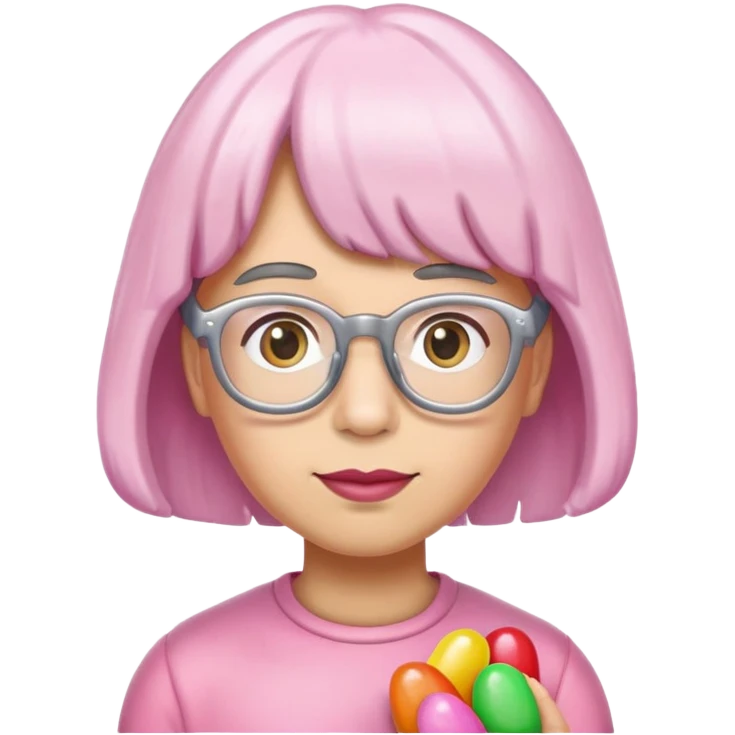 Pink jellybean wear gray wig and glasses  emoji