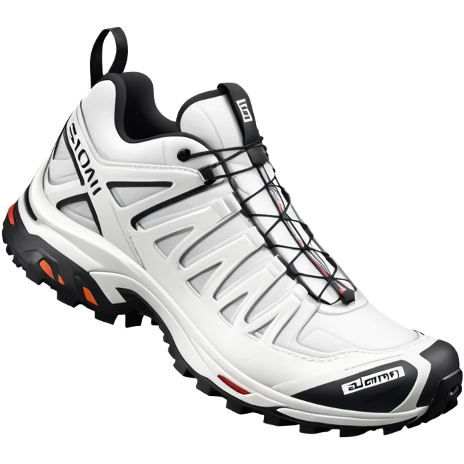 Salomon XT-6 white sneakers with Gore-Tex, one shoe positioned behind the other emoji
