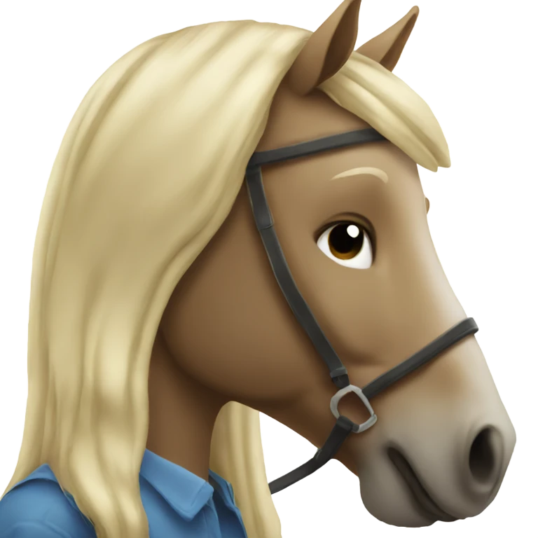 White blonde girl riding a horse looking sad emoji