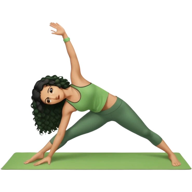 a woman with olive skin tone and curly black hair wearing green and doing a downward dog yoga pose emoji