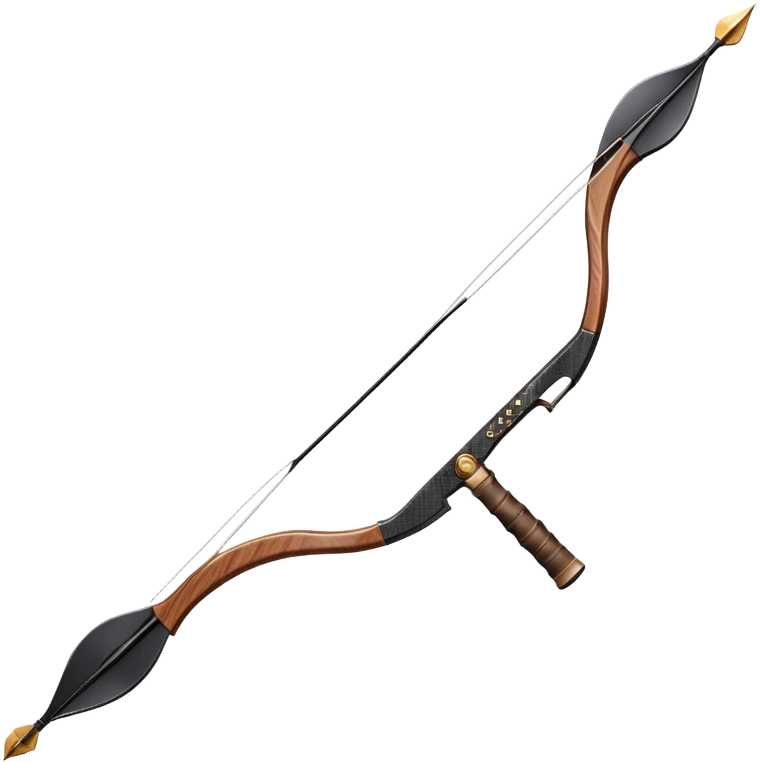 A professional recurve bow with an arrow nocked, ready to be released. The target features concentric rings, placed at a distance. The emphasis is on the bow, arrow, and target, highlighting the precision, focus, and skill involved in competitive archery. emoji