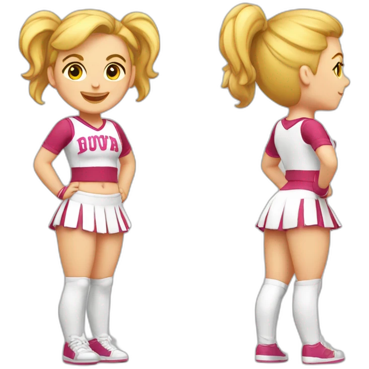 Full body Caucasian curvy cheerleader back and front views emoji