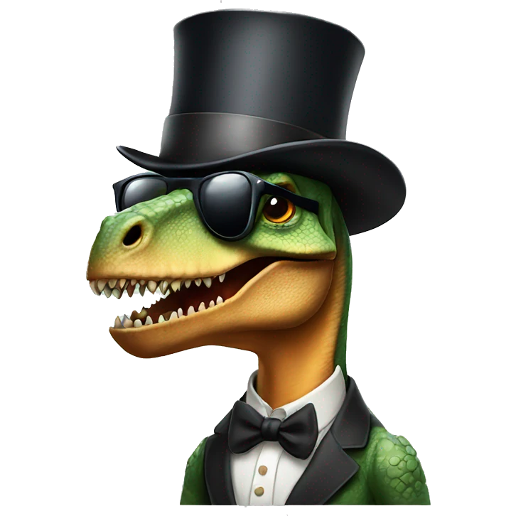 dinosaur with sunglasses and a top hat emoji