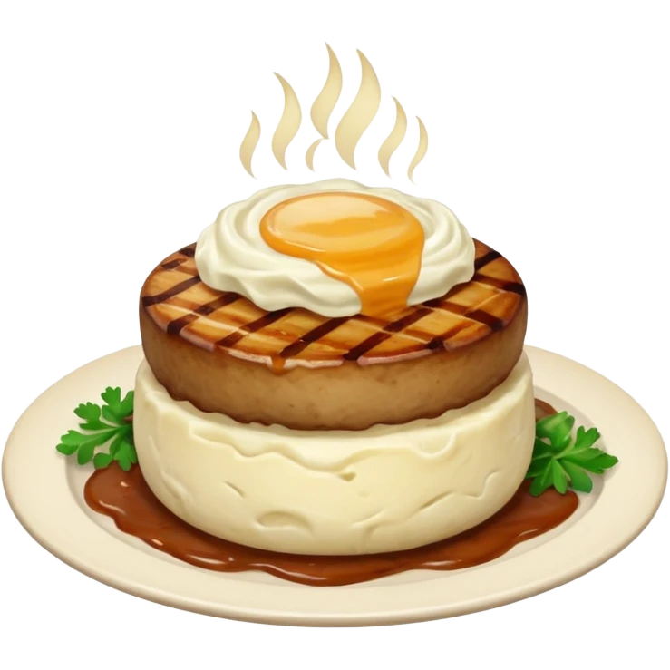 Mashed potatoes with a meat patty emoji