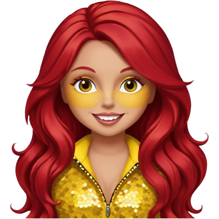 Jesy Nelson from Little Mix with long red hair, yellow sequin outfit emoji