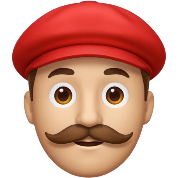 round emoji face with big brown mustache and red cap with white circle emblem, 3D emoji style, 1:1
 emoji