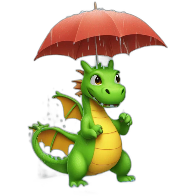A dragon splashing in the rain without an umbrella emoji