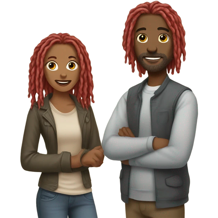 Me with mini shoulder red locs antiquing with my friend girl with gray locs emoji