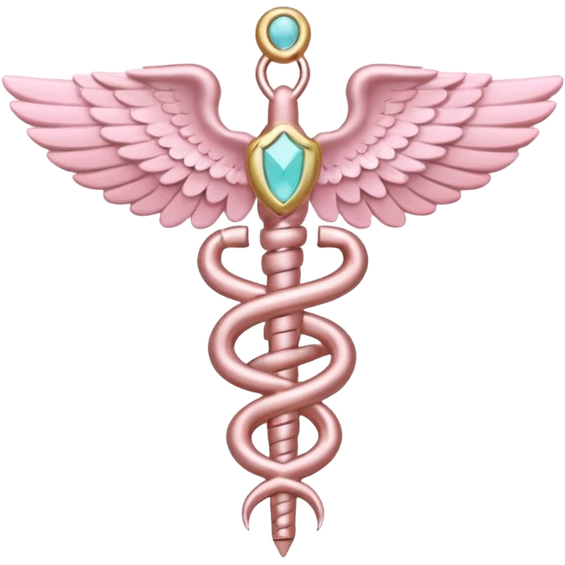 Caduceus symbol, soft pastel pink, iOS emoji style, variation 1 emoji