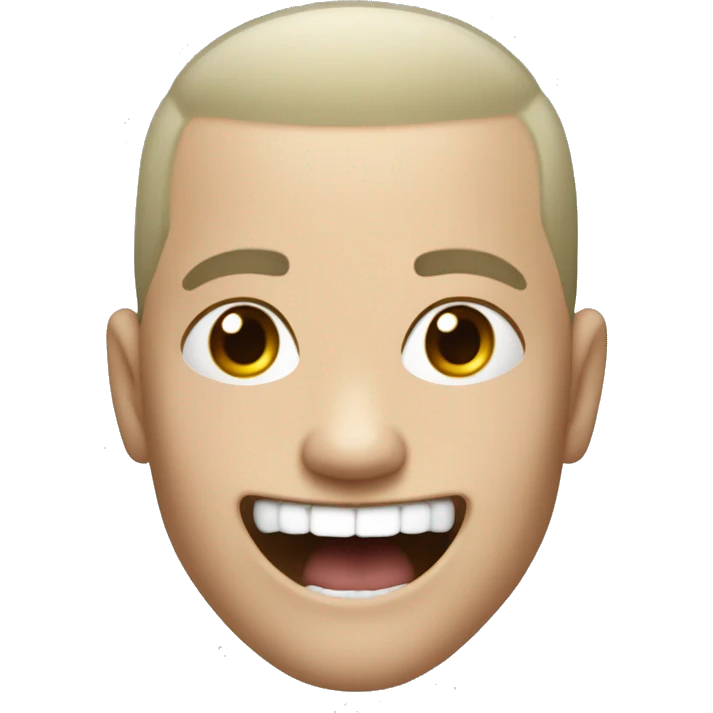 white skinned, rapper with chain,evil laugh, mouth extremely  opend, buzz cut hair. emoji
