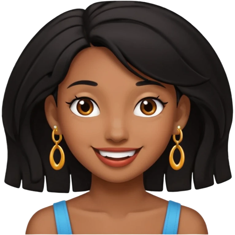 Pierced ear emoji with flirty expression brown skin black hair  emoji